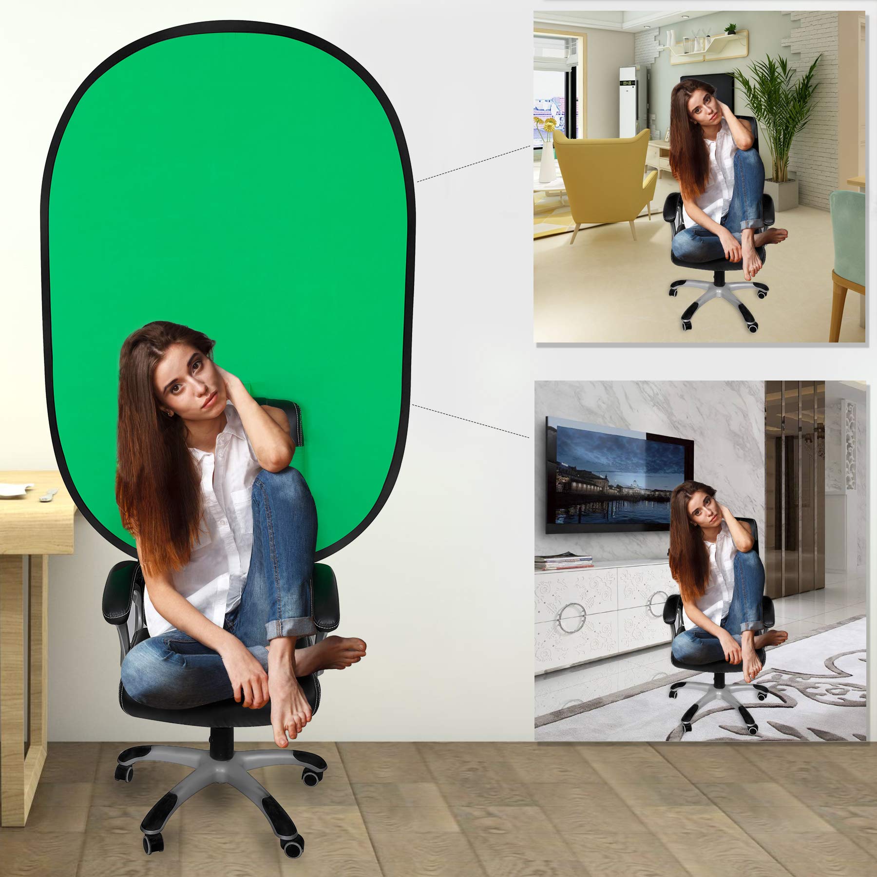 Amazon | Konseen グリーンバック zoom 椅子に取り付ける 120x180cm